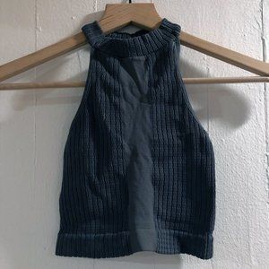 Free People High-Neck Ribbed Cropped Tank in Grey